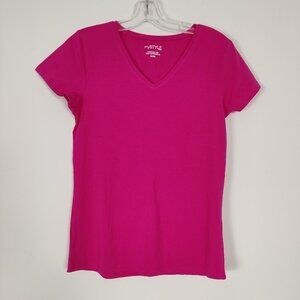 MyStyle Women's Stretch Tee Size M Pink Cotton Barbiecore Summer Resortwear Chic